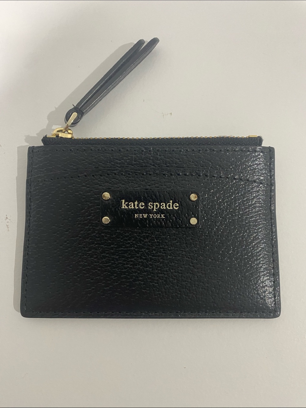 kate spade ♠️ Black Pebbled Leather Zip Card Case with Tassel